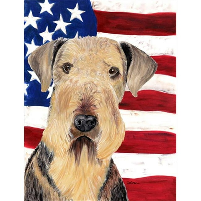 11 x 15 in. Usa American Flag With Airedale Flag Garden Size