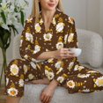 thumbnail image 5 of KLL Flowers And Gnomes Bees Print Women's Long Sleeve Pajamas with Pants Sleepwear Loungewear 2 Set-Medium, 5 of 7
