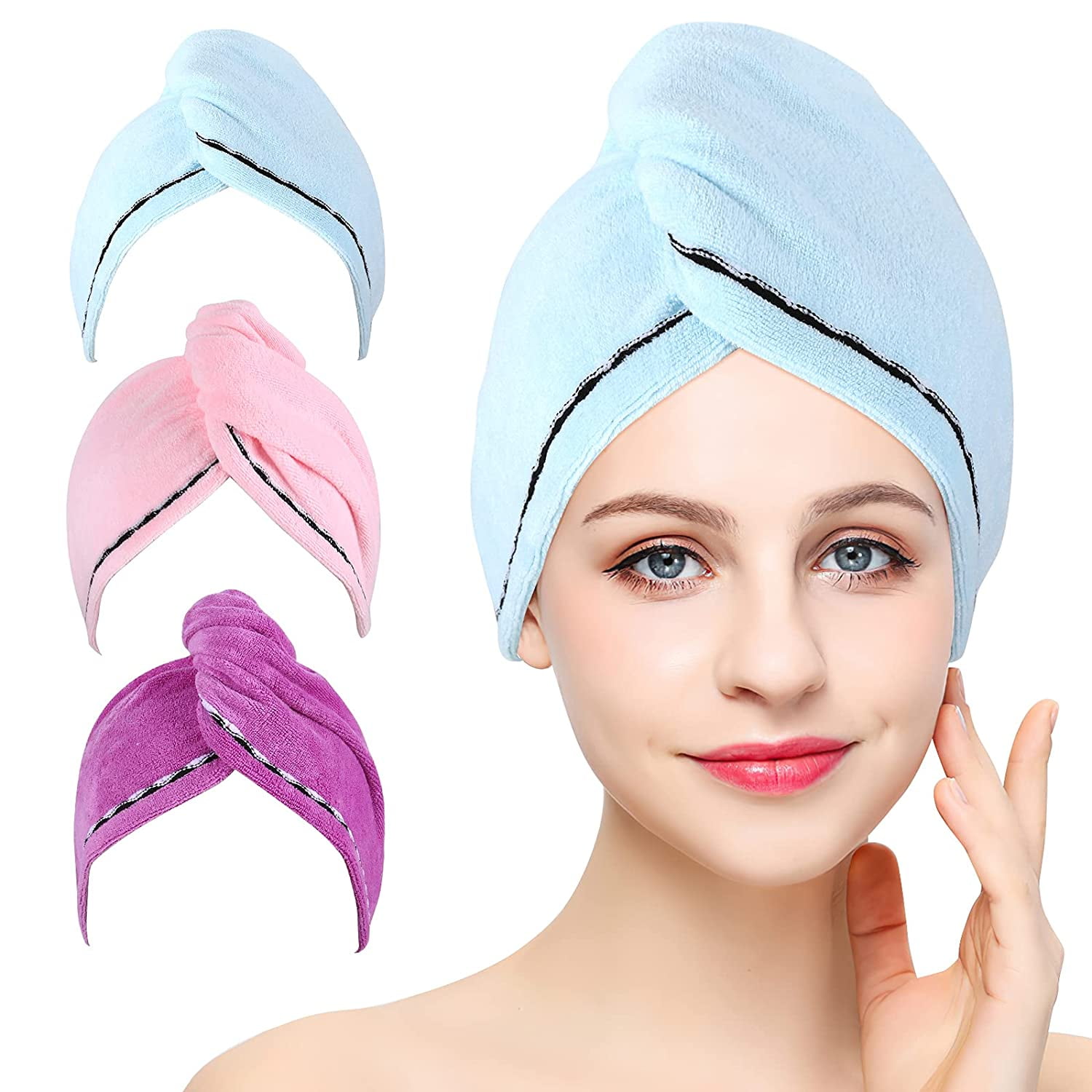 Microfiber Hair Towel,3 Packs Hair Turbans for Wet Hair, Drying Hair Wrap  Towels for Curly Hair Women Anti Frizz,Super Absorbent Quick Dry Hair Turban  for Drying Curly, Long & Thick Hair -