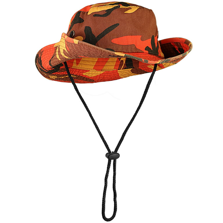 Falari Wide Brim Hiking Fishing Safari Boonie Bucket Hats 100% Cotton UV Sun Protection for Men Women Outdoor Activities L/XL Orange Camo, adult