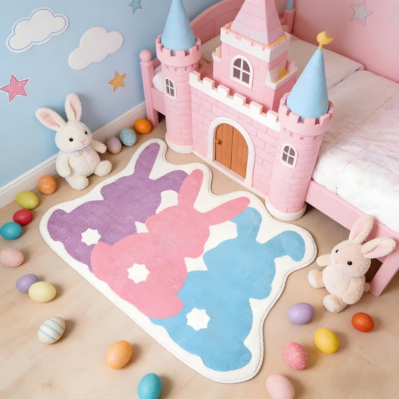 Decoración de Mesa de Pascua Easter Bunny Shaped Floor Mat Super Soft Cozy Mat for Bedroom Porch Hallway Dorm Easter Decoración del hogaration Decoración del hogar