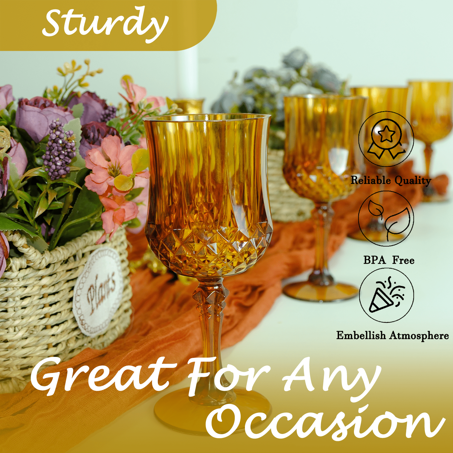 ZHURUININ Reusable Plastic Wine Glasses，Amber，7oz，48Pack