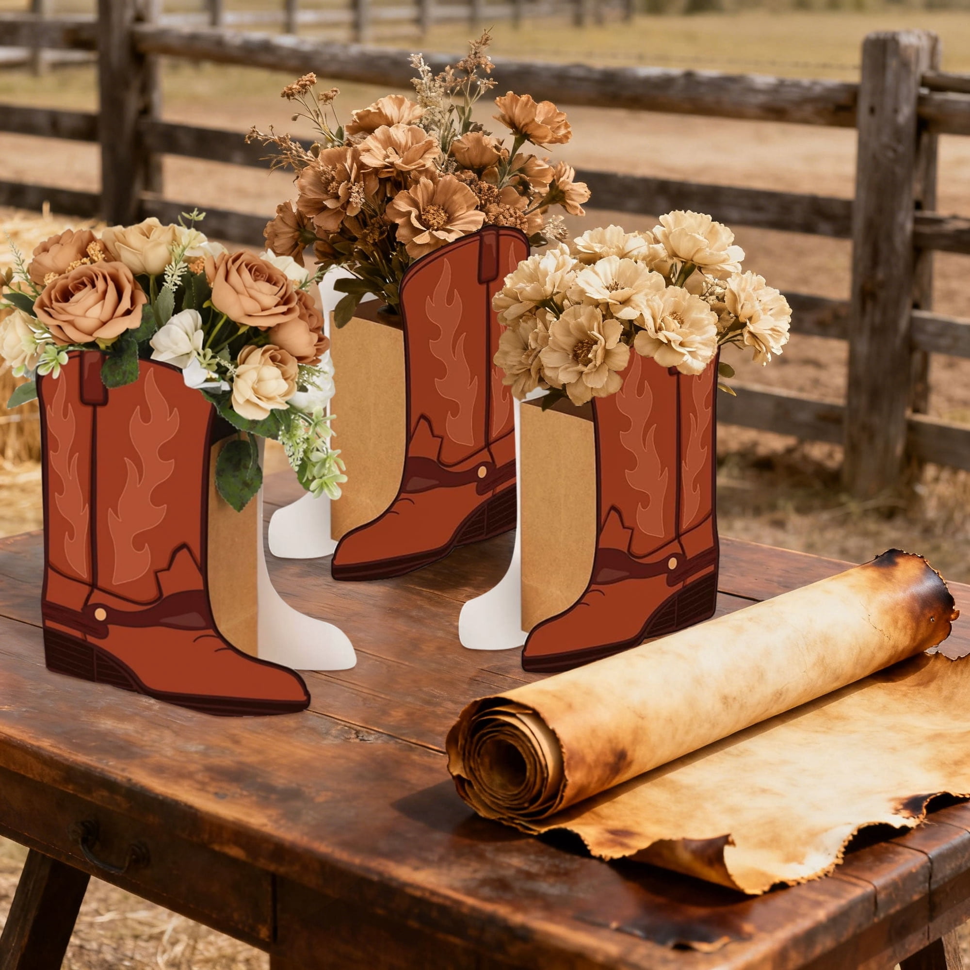 Western Cowboy Boot Floral Decor Set - Vintage Western Theme Party Decoration for Weddings BBQs & Rustic Gatherings