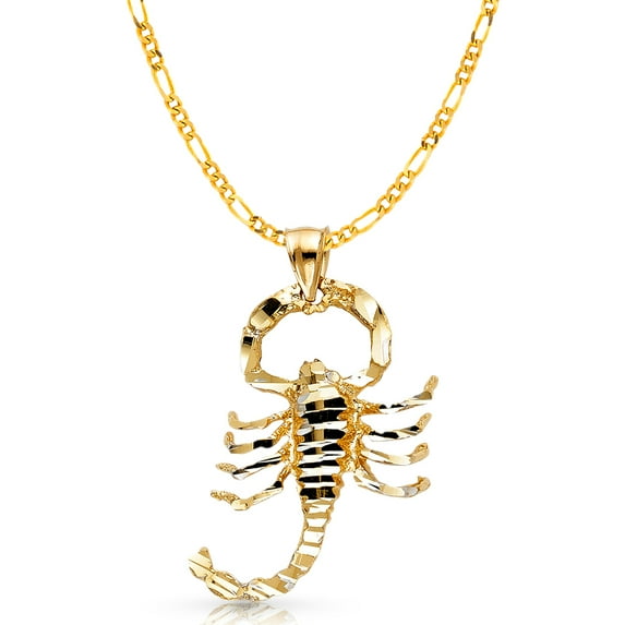 Ioka-14K Yellow Gold Scorpion Charm Pendant with 3.1mm Figaro 3+1 Chain Necklace - 16"