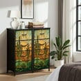 thumbnail image 6 of Dresser for Bedroom with 4 Storage Drawers Intricate Tribal Tattoo Style Cacti Stained Glass Artwork Chest of Drawers Steel Framed Fabric Closet Organizers for Entryway, 6 of 7