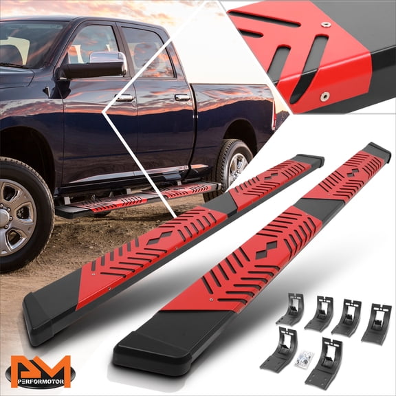PM PERFORMOTOR for 09-24 Dodge Ram 1500-3500 Crew Cab 5.5" Flat Running Boards w/Red Step Pad