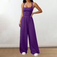 thumbnail image 2 of LEKODE One Piece Jumpsuits for Women Wide Leg Summer Pants for Women Ruched Rompers Comfy Beach Vacation Trendy Overalls Travel Jumpsuits for Women Summer Outfits Purple S, 2 of 6
