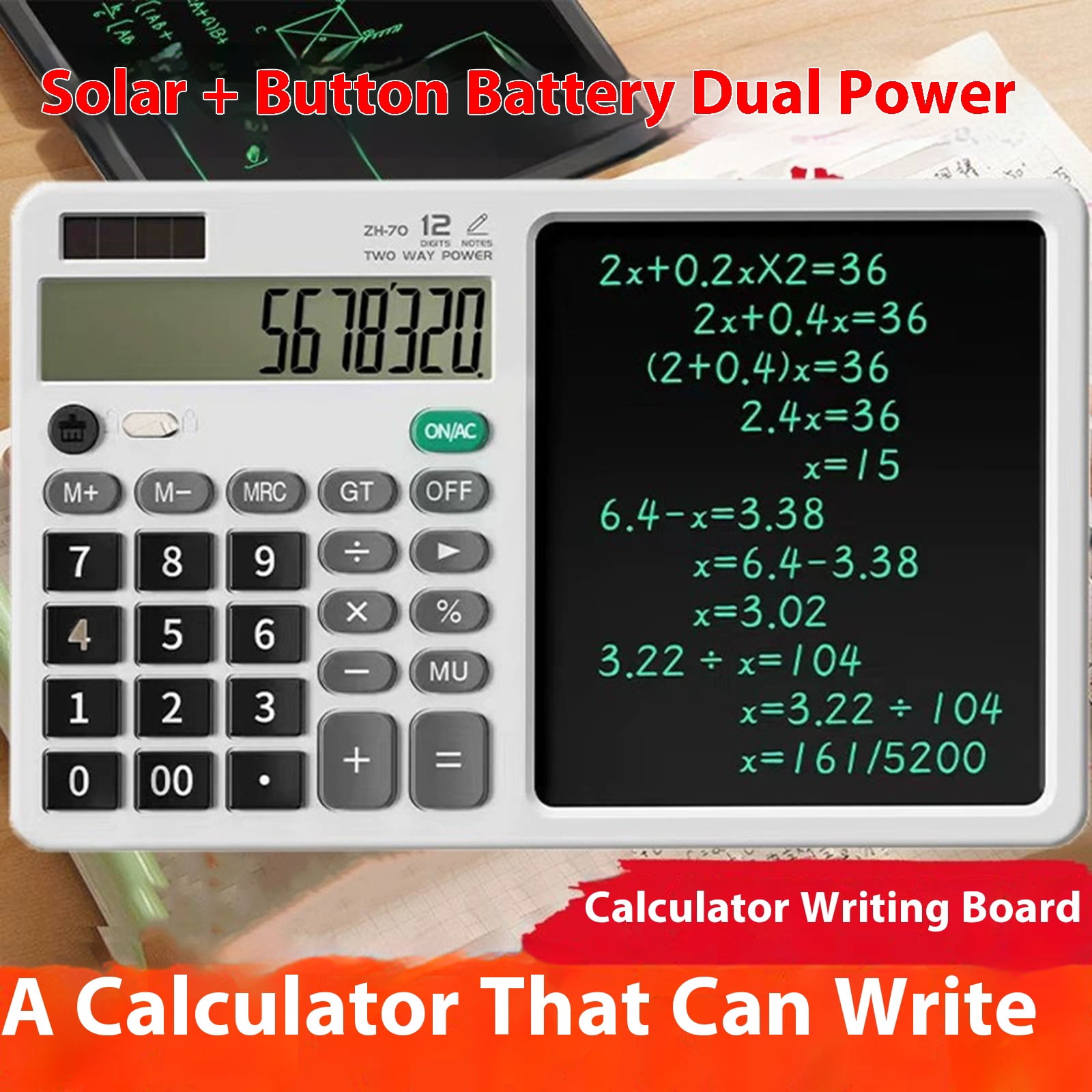 Voice Recognition Calculator Writing Pad Solar Charging Large Display Lightweight Silents Key For Professional Students
