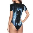 thumbnail image 4 of Haiem Night Scene of Wolves Women's Crew Neck Short Sleeve Bodysuit Tops Stretchy Slim Basic-Medium, 4 of 9