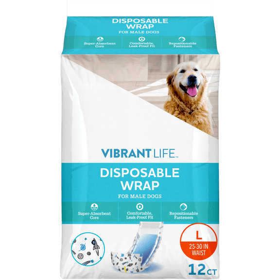 Vibrant Life Disposable Wraps for Male Dogs, Large