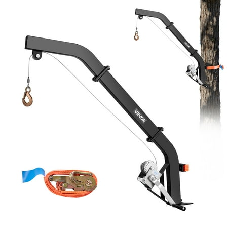 VEVOR Tree Mounted Deer Hoist, 353 lbs Load Capacity, Hunting Game Hoist Winch Lift with Ratchet Strap, Heavy Duty Deer Hanger for Skinning, Cleaning, Hanging Feed, and Field Dressing, Black