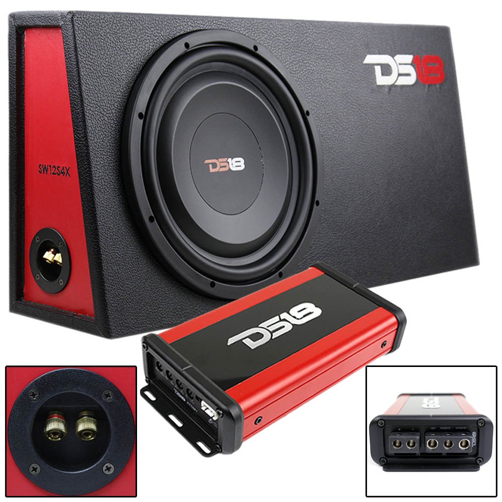 DS18 Black Aluminum 12" Subwoofer Sealed Enclosure with 1 Ch Monoblock