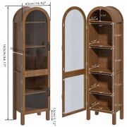 Tall Arched Storage Display Cabinet 5-Shelf with Acrylic Glass Doors, Kitchen Pantry Storage Cabinet Accent Cabinet Bookcase for Living Dining Room, Walnut