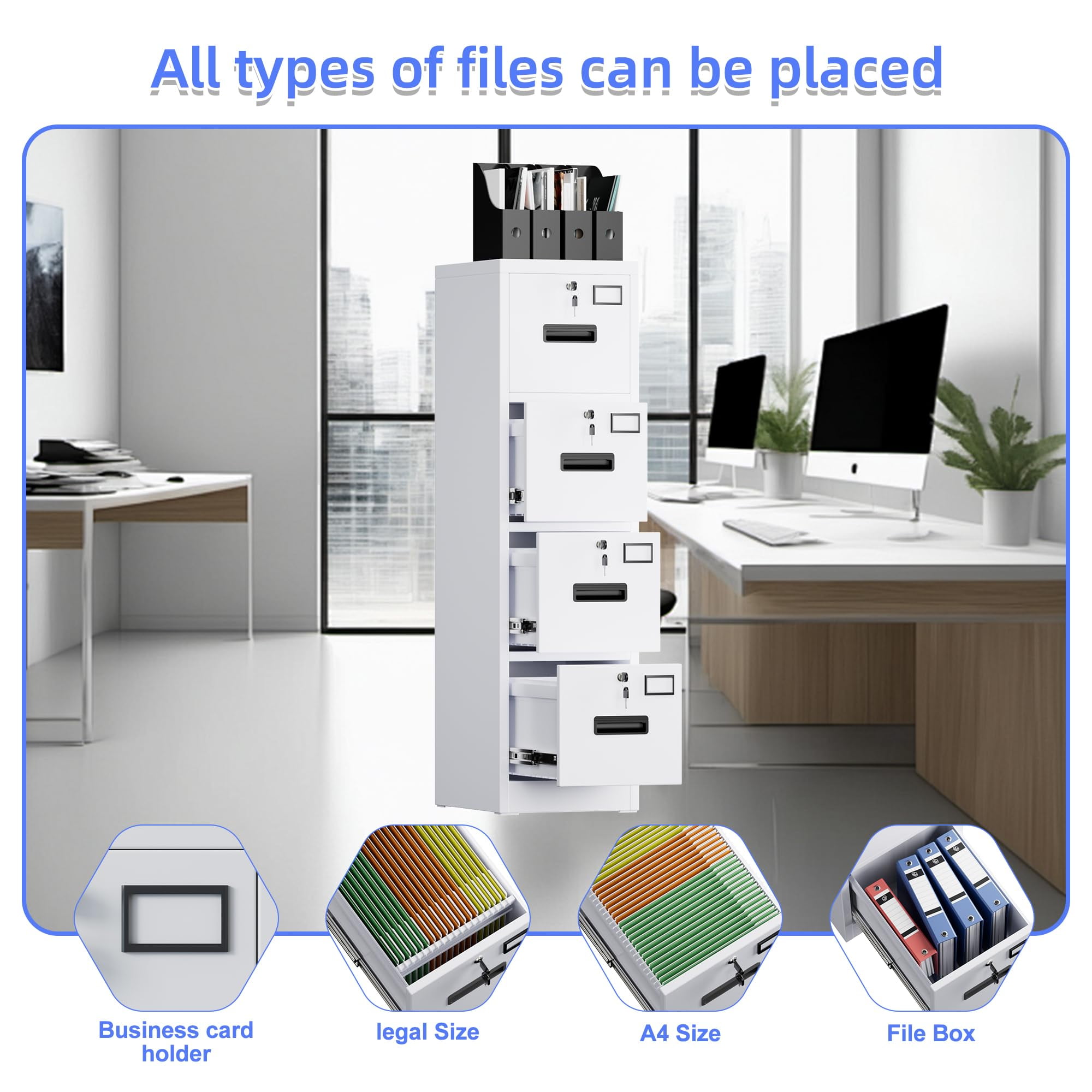 Gangmei 4 Drawer Vertical File Cabinet Metal Office Files Storage Cabinet