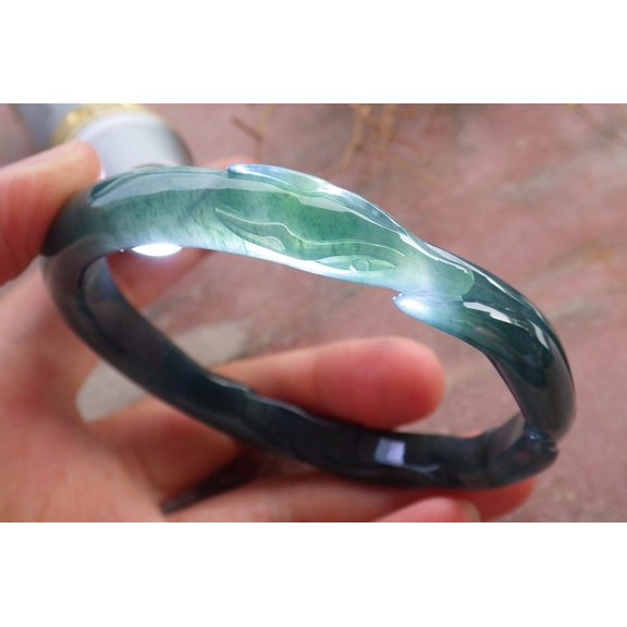 Certified Icy Green Burma Natural A JADE Jadeite  Fox Bangle Bracelet 61 mm 656572 TN
