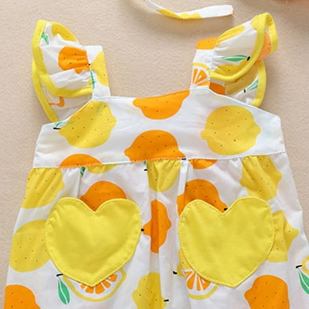 

Vedolay Bodysuit For Girl Jumpsuit Girls Summer Floral Print Romper Spaghetti Strap Scoop Neck Sleeveless Belted Jumpsuit Shorts with Pockets Yellow 3-6 Months