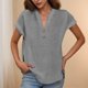 thumbnail image 2 of Camisa para mujer,Blusa de algodón con cuello en V para mujer, manga corta, dobladillo abotonado, informal, para uso diario y en casa, sopatenor, 2 of 8