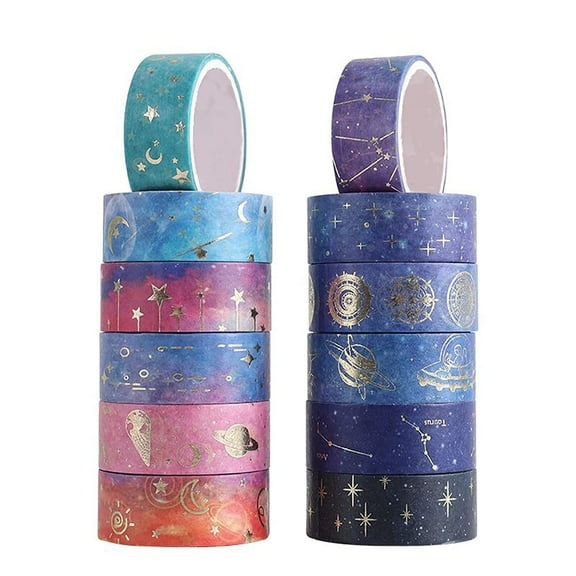 12 Rolls Galaxy Washi Tape, Starry Sky Tapes Set,Purple Sky Washi Tape, Decorative Hand Ledger Stickers for DIY Design