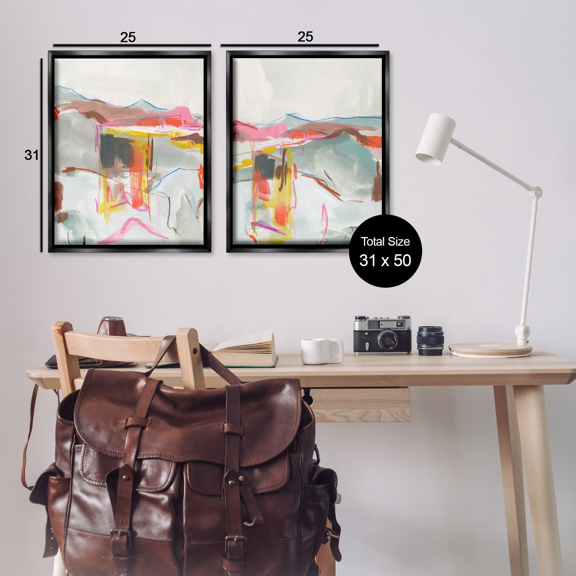 Stupell Industries Restless Soft Mountain Abstract Abstract Painting Black Floater Framed Canvas Art Print Wall Art, 31 x 25, Set of 2