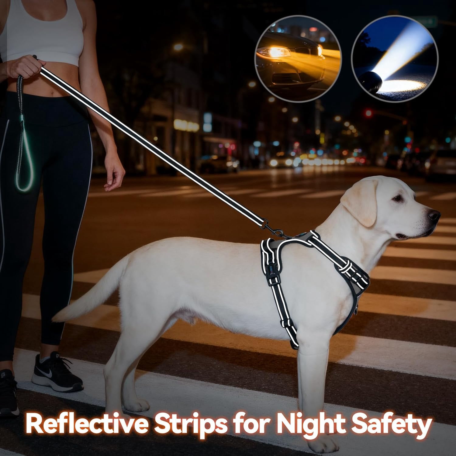 No Pull Dog Harness Medium Reflective Front Clip Vest with Handle, Adjustable 2 Metal Rings 2 Buckles(M, Grey)