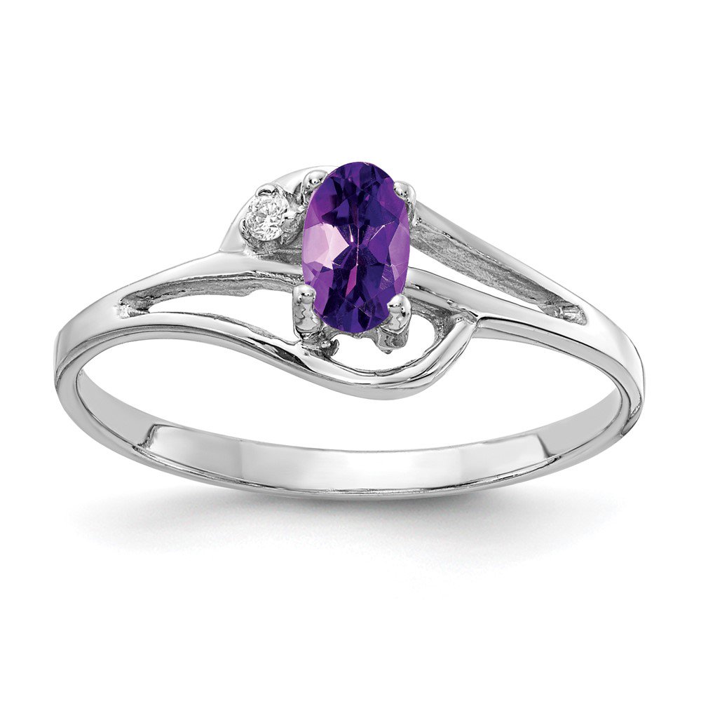 14k White Gold Ring Gemstone Womens Diamond 0.012 ct 0.2 5x3mm Oval Amethyst AA