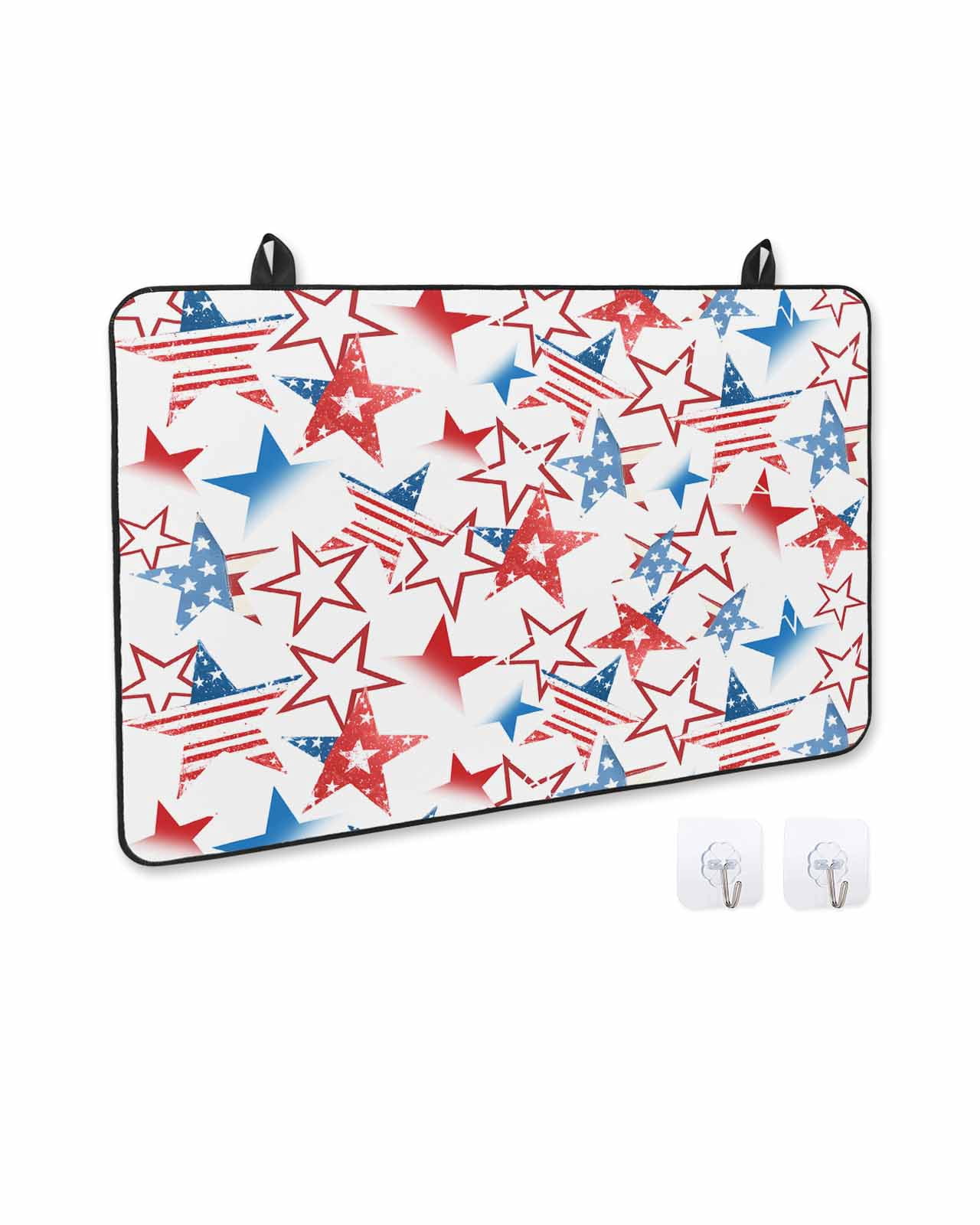 nqOlkjepod Large Induction Cooktop Protector Mat 36"x21", 4th of July Stove Top Covers for Electric Stove, Navy Blue Red Star Independence Day Stove Burner Cover Mats, Glass Top Stove Cover