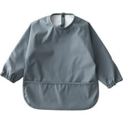 Waterproof Baby Bibs Infant Toddler Long Sleeve Feeding Bib With Food Catcher Wipe Clean & Washable