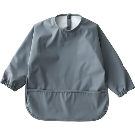 Waterproof Baby Bibs Infant Toddler Long Sleeve Feeding Bib With Food Catcher Wipe Clean & Washable