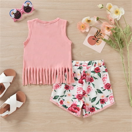

dmqupv Kids Outfit Girl s 2 Piece Outfits Letter Crop Tank Top And Shorts With Belt Cute Summer Short Set Girl Outfits Pink 3Y