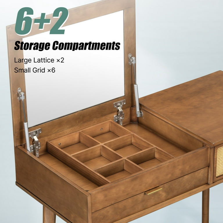 6 Compartment Gray Wood Modular Vanity Storage Box, Tabletop