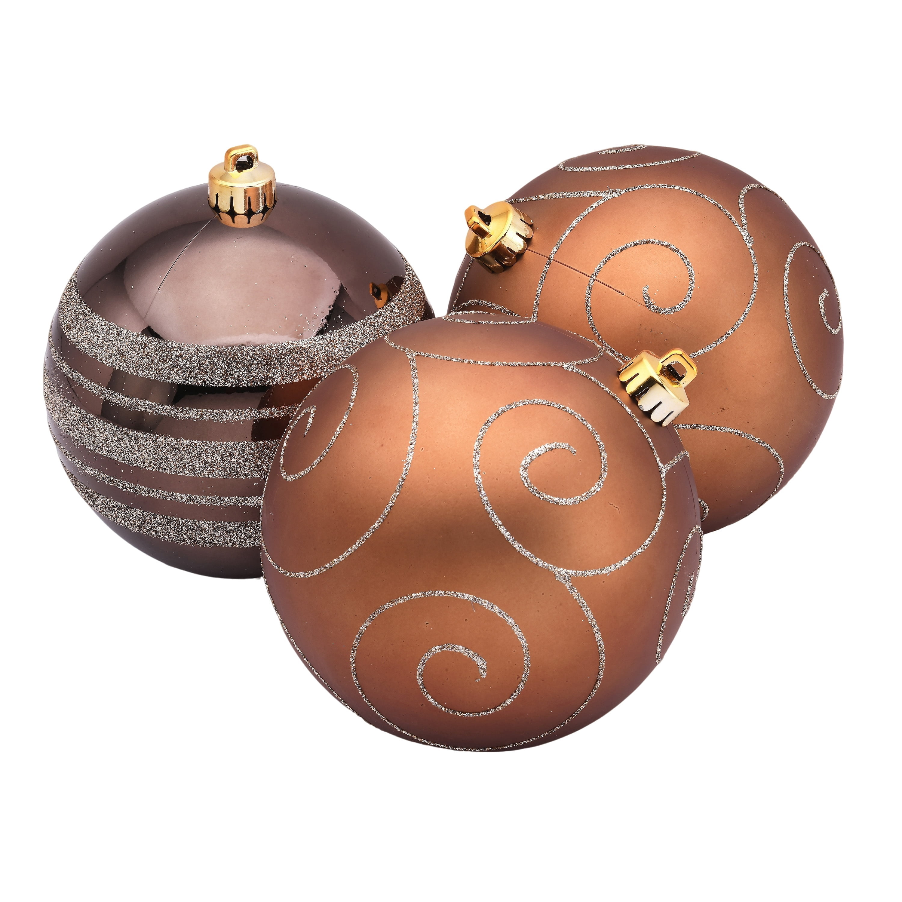 4-Count Bronze/Brown/Champagne Glitter Ball Shatterproof Christmas Ornaments, 6", by Holiday Time