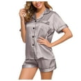 thumbnail image 2 of Silk Pajamas Womens Short Sleeve Sleepwear Soft Satin Loungewear 2 Piece Pjs Shorts Set Silver 4XL, 2 of 7