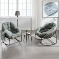 thumbnail image 3 of Light Green Outdoor Rattan Rocking Chair, Padded Cushion Patio Rocker with Steel Frame for Porch, Garden, 3 of 11