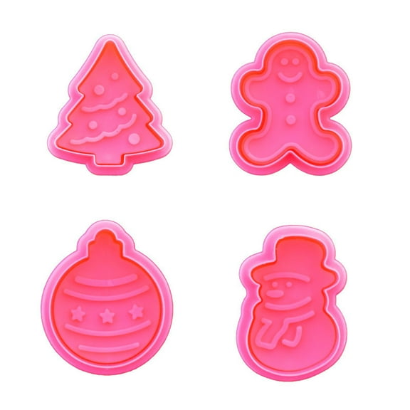 4 PCS Christmas Cookie Cutter Biscuit Mold Cookie Cutter Plastic Push-type Household Cookie Baking Moulds