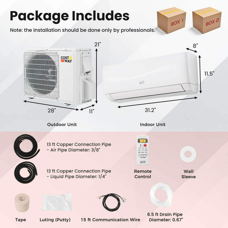 Costway 9000 BTU Mini Split Air Conditioner Heater with Ton