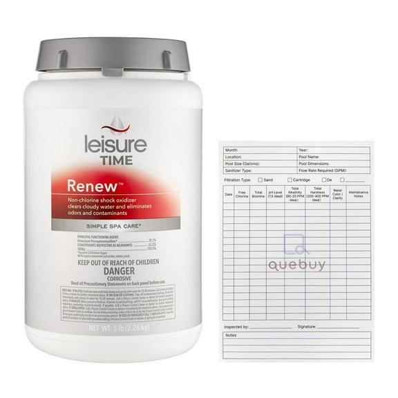 Leisure Time Renew Non-Chlorine Spa Shock Treatment 5 lbs w/ QueBuy Pool Maintenance Log Book