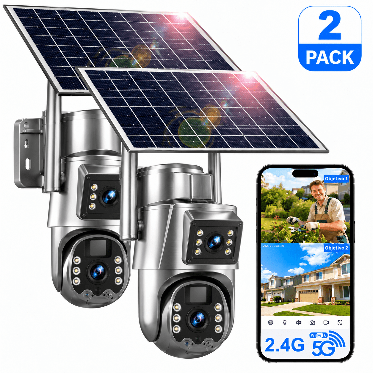 4K Solar Powered Security Camera Wireless Outdoor, 8MP Dual-Lens 2.4GHz & 5GHz Wi-Fi Video Surveillance Camera For Home Security with Color Night Vision, 2-Way Talk, PIR Motion Detection,Waterproof