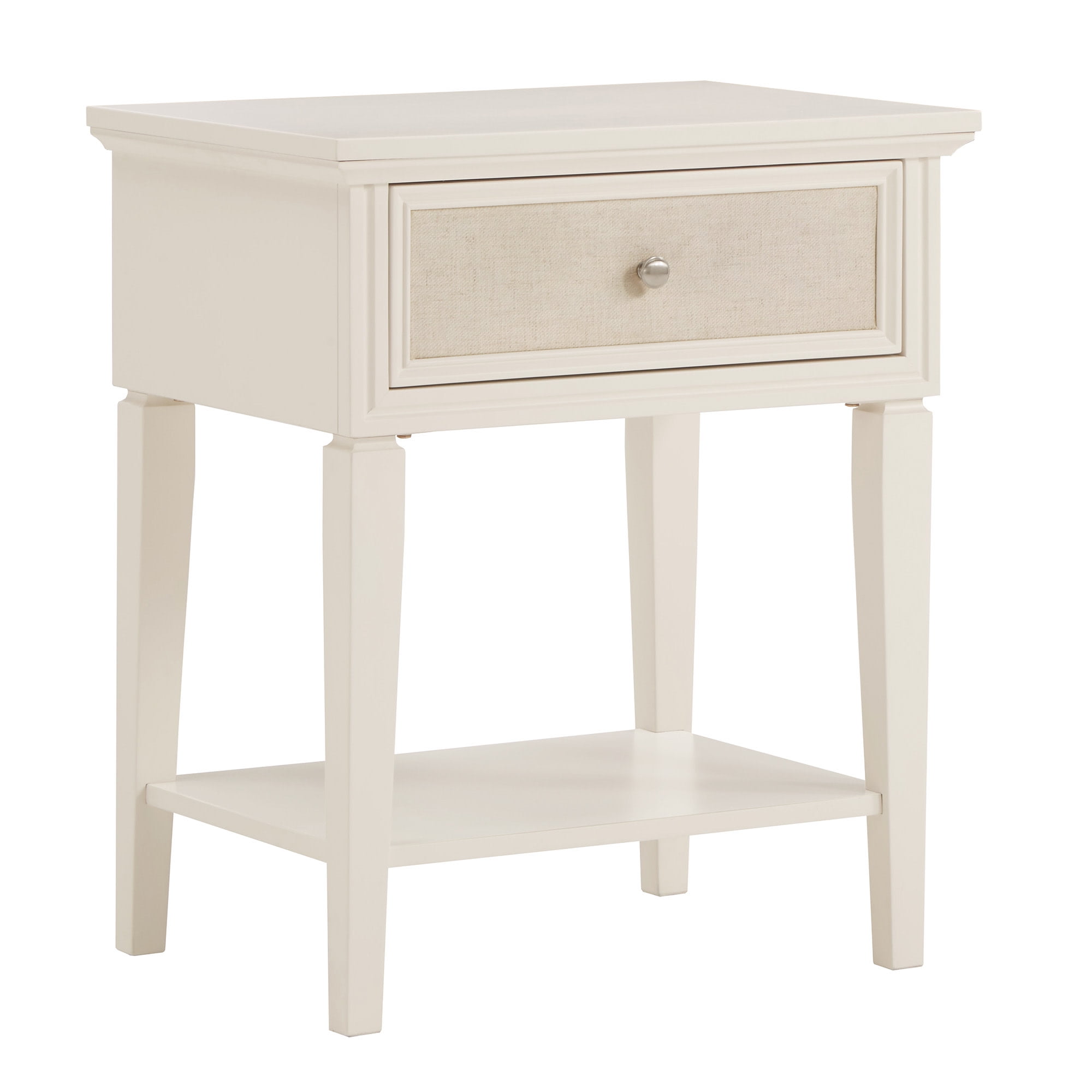 Weston Home Erro White Finish Beige Linen 1- Drawer Nightstand