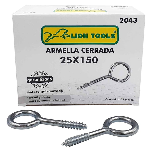 Armella Cerrada Galvanizada Lion Tools 2043 25 x 150 Caja Con 72 Piezas