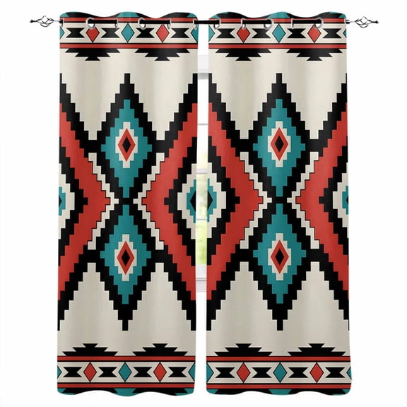 Fsddascl Aztec Southwest Blackout Curtains for Bedroom/Living Room, Thermal Insulated Kitchen Curtains, Tribes Vintage Red Blue Abstract Grommet Darkening Window Treatment Drapes 52"x63"x2