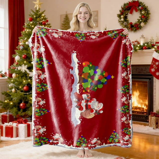 Decoración navideña, manta navideña estampada, manta de franela suave y cómoda, manta de Feliz Navidad, ideal para decorar el sofá o el dormitorio en Navidad, mantas de franela de 75 x 100 cm.