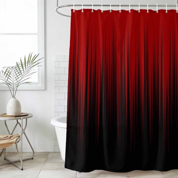 Dark Red Black Ombre Shower Curtain Set, Waterproof Shower Curtains for Bathroom, Modern Abstract Art Striped Gradient Washable Fabric Bath Curtain for Bathtub Decoration with Hooks 66x72 Inches