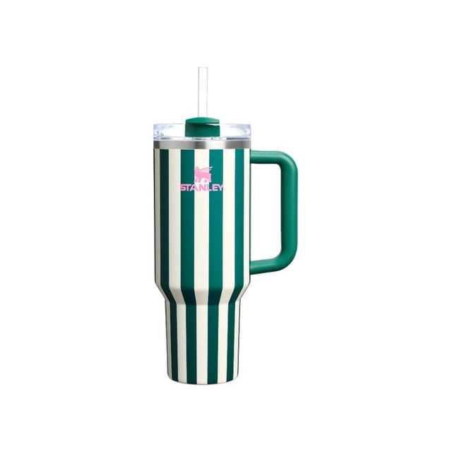 Stanley The Quencher H2.0 FlowstateTM Gobelet 40 OZ Tasse en Acier Inoxydable Isolée avec Poignée et Paille, Rayures Vert Émeraude Cabana Gloss