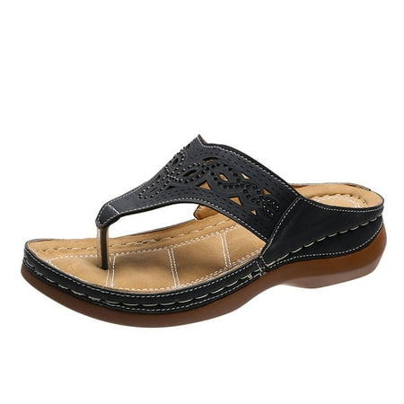 

Dvkptbk Slippers Summer Ladies Flip-Flops Wedge Heel Slippers Sandals Casual Flip Flops Women s Shoes Black 42