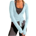 thumbnail image 2 of ICHUANYI Womens Slim Fit Tie Front Open Front Wrap Long Sleeve T Shirt Yoga Ballet Going Out Cardigan Aesthetic Casual Tops, 2 of 9