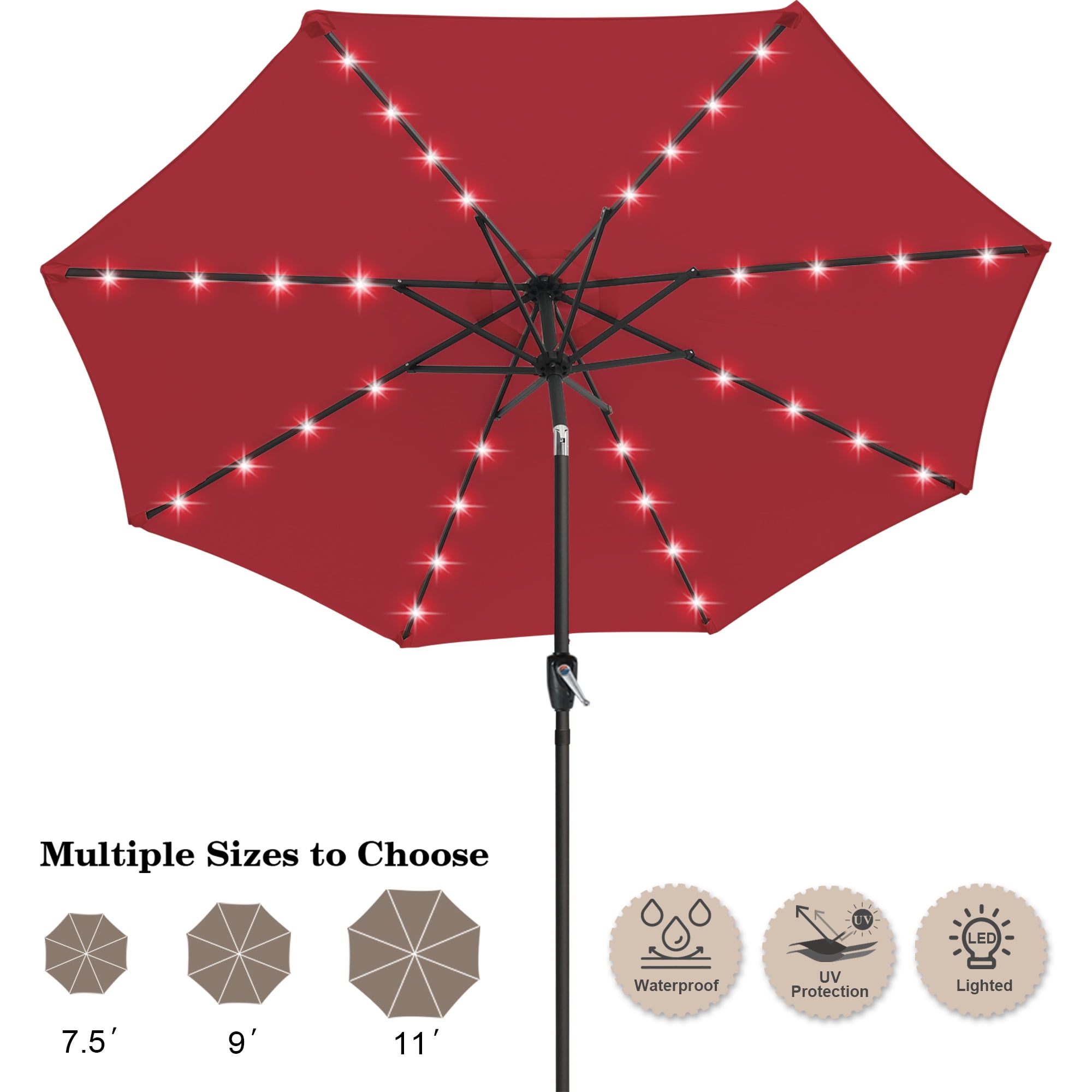 ABCCANOPY 9ft Patio Solar Umbrella LED Outdoor Umbrella with Tilt and