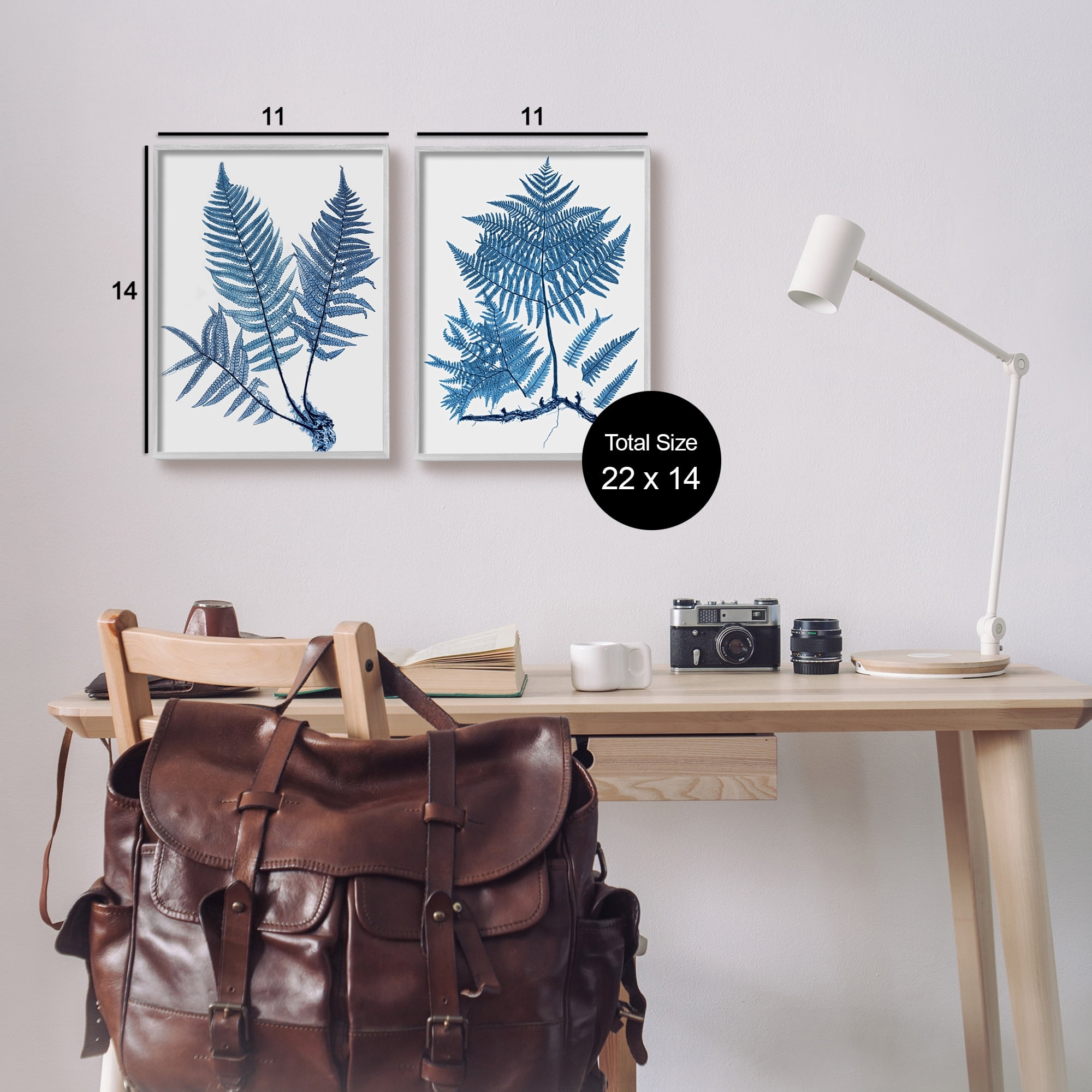 Stupell Industries Bold Blue Ferns Woodland Nature Botanical & Floral Painting Gray Framed Art Print Wall Art, Set of 2