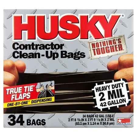 Husky Flap Tie Black ContraCountor Bag, 42 Gallon, 34