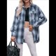 thumbnail image 2 of Camisa de Franela A Cuadros con Botones para Mujer, Chaqueta de Larga y Corta, Talla Grande. Azul XL, 2 of 10