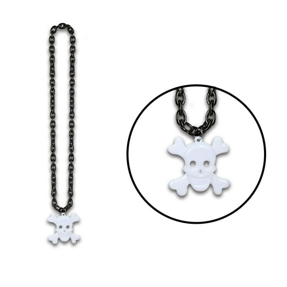 12 Pack Beistle Halloween Chain Bead Necklaces with Skull/Crossbones Medal